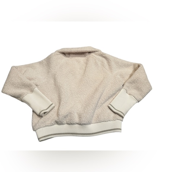 Athleta Ivory Tugga Sherpa Ribbed Trim Zip Front Zip Pockets Sherpa Inside Sz M - Picture 2 of 7